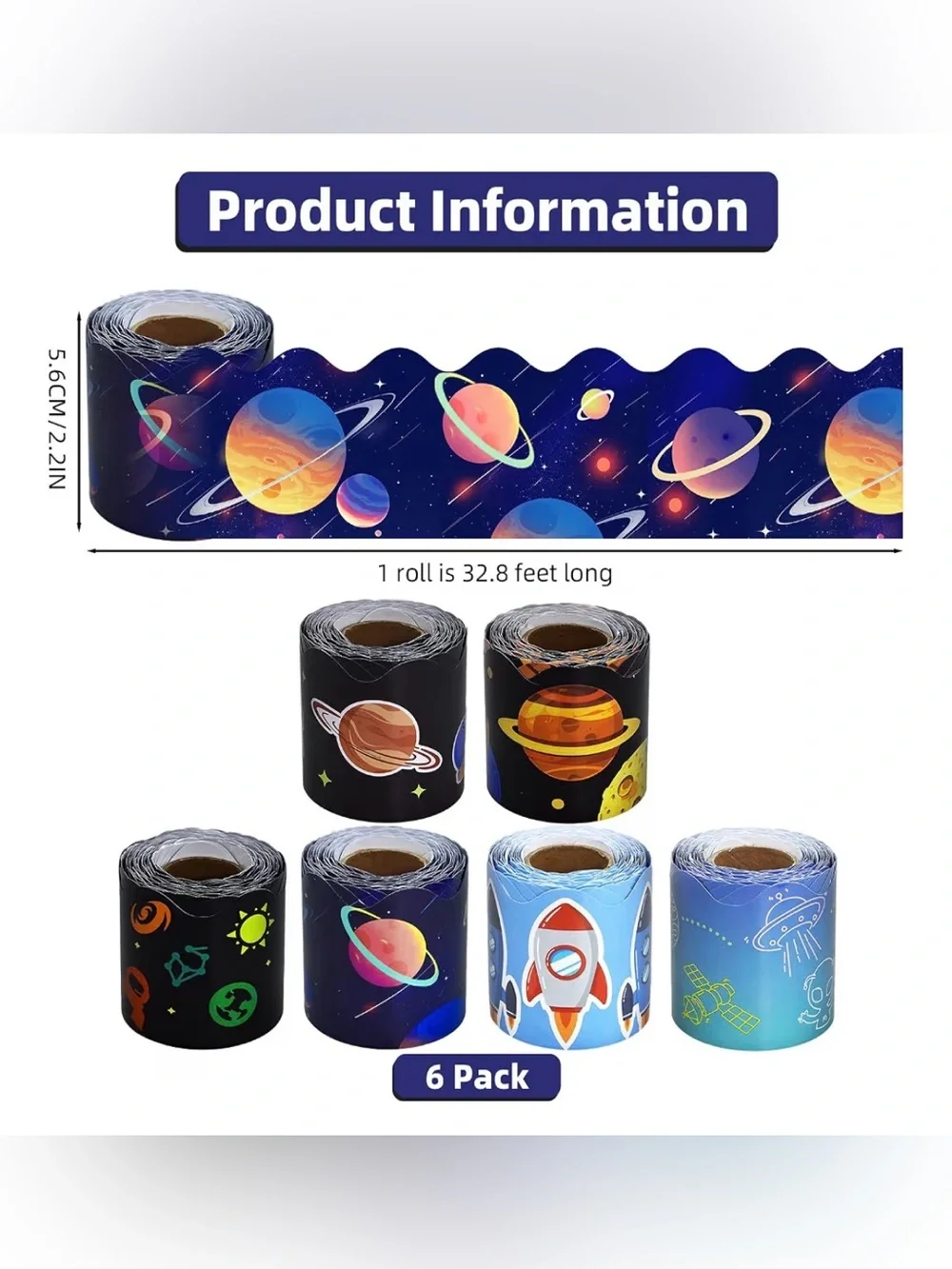 6 Rolls 196.8 Ft Space Bulletin Board Border Space Galaxy School and Office Deco